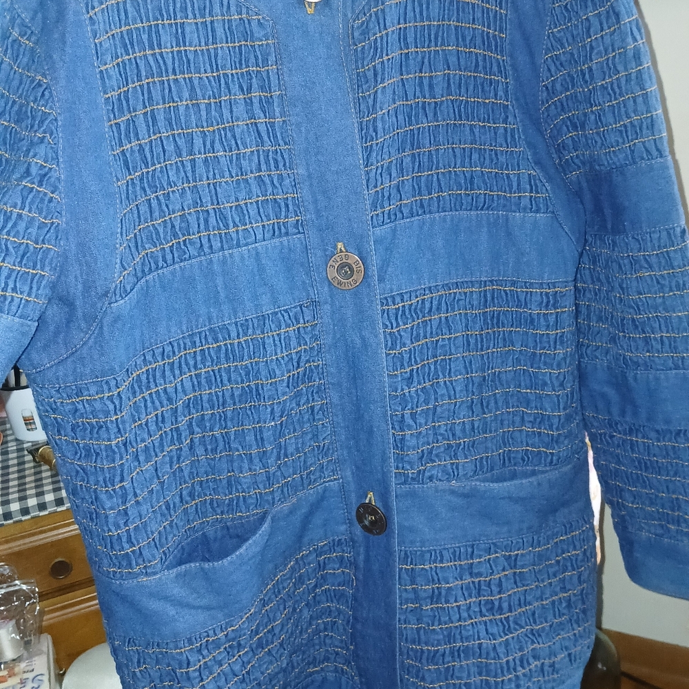 Blue Textured Button-Up Jacket - image 1
